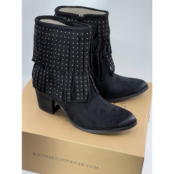 NEW NWT Coconuts by Matisse Flint Ankle Boots Bootie Black Suede Studded Fringe - Picture 10 of 12